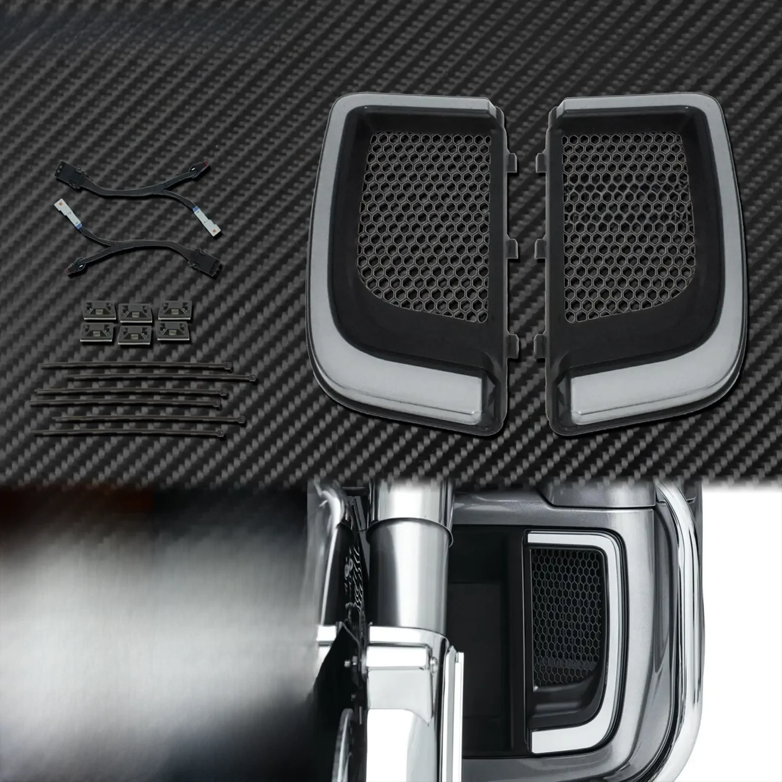 Motocyklowe światło kierunkowskazu LED Fairing dolne grille czarne dla Harley Touring przemieszczanie się po ulicy Road Glide Electra Glide FLHTK FLTRU — zdjęcie 2