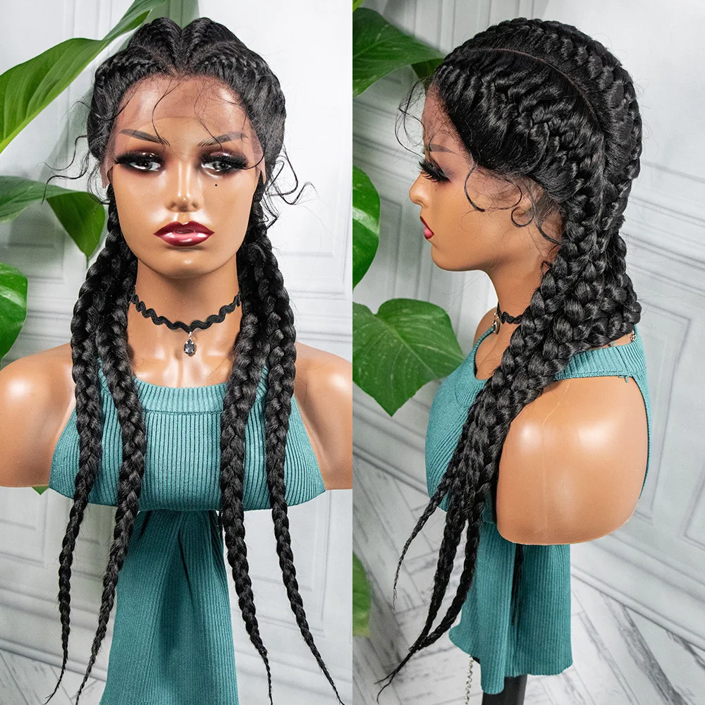 

Synthetic Box Braided Wigs 4 Ponytails 20 Inches Triangle 360 Lace Wig Double Dutch Cornrow Braids Lace Wig With Baby Hair