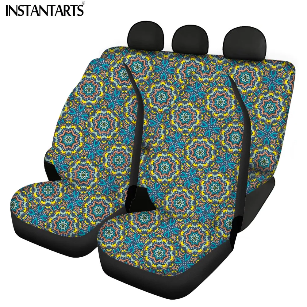 INSTANTARTS Automobile Front and Back Seat Covers Retro Personality Design Useful Easy to Install Elastic Band Vehicle Protector