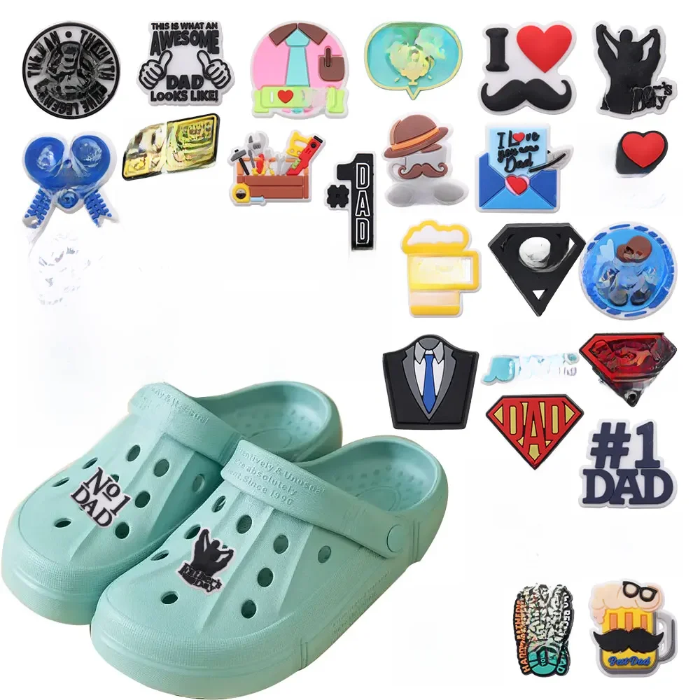 Breloques de dessin animé en PVC pour la fête des pères, accessoires de bricolage, bracelet, décorations de bricolage, meilleur cœur, papa, papa, papa, fête des pères, 1-34 pièces