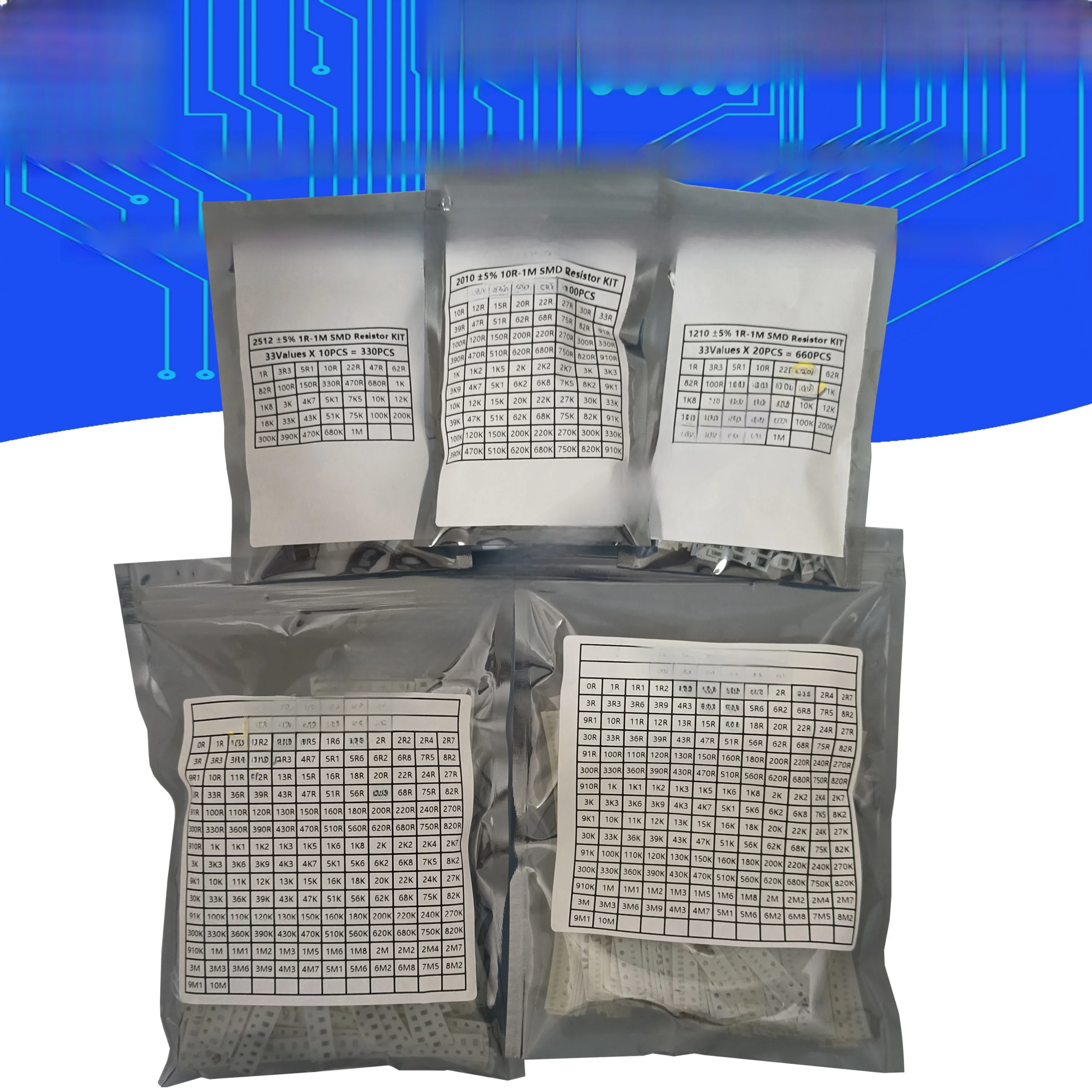 Zestaw rezystorów SMD, 0402,0603,0805,1206,1210,2512,0 ohm - 10M ohm, 1%,5%, zestaw asortymentowy — zdjęcie 2