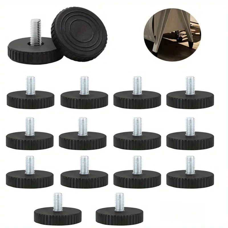 16pcs Adjustable Leveling Chair Leg Feet M8 Furniture Mat Screw-in Base Sofa Bed Cabinet Table Floor Protector Anti-slip Pad