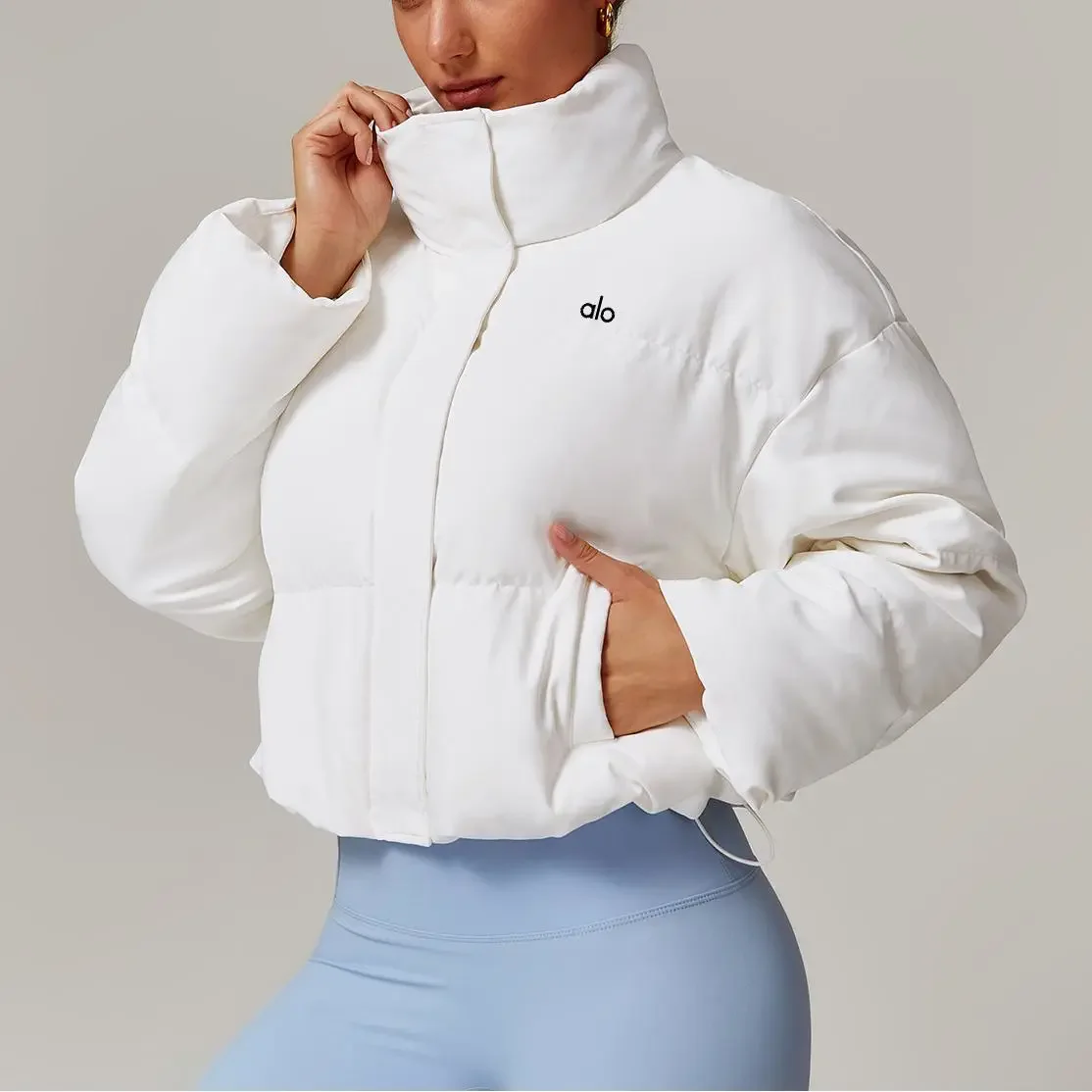 2025 Standing collar down jacket women's winter thick warm white duck down fashion long sleeve sports short coat