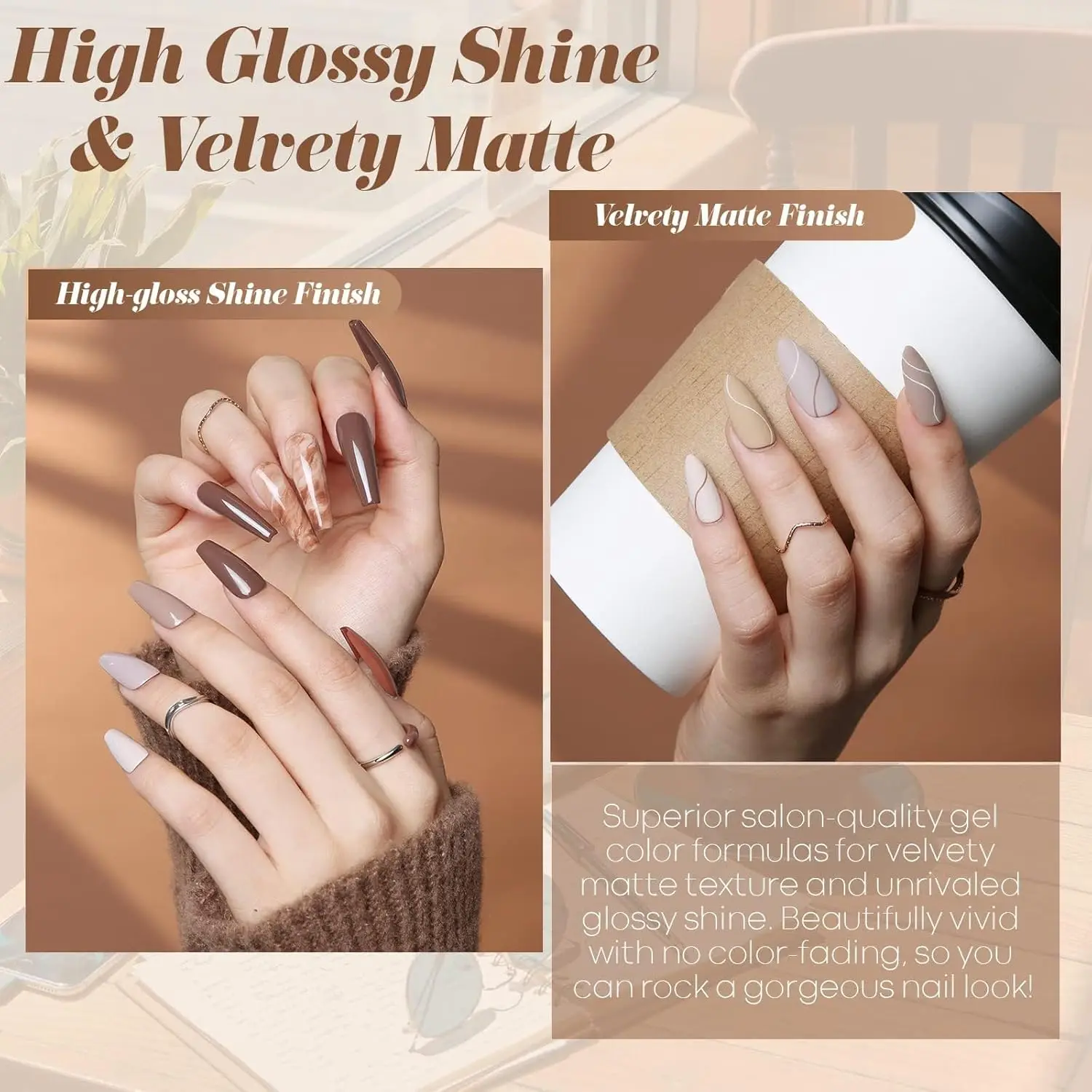 Modelones Gel-Nagellack-Set, 12-Farben, Herbst und Winter, neutral, Nude, Braun, Gold, Glitzer-Gellack, Tawny Cinnamon Burdundy, Kastanienbraun, C