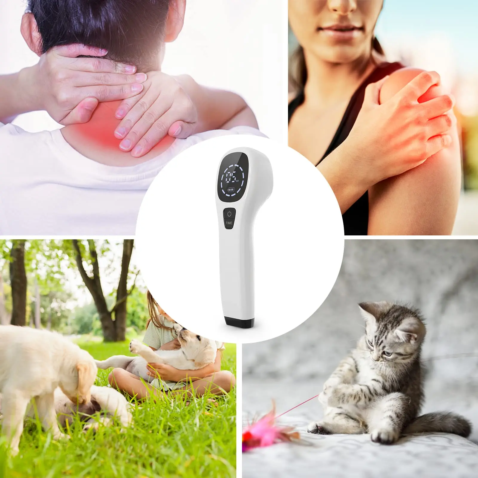 Handheld Red Light Therapy Device 650nm Red + 808nm Near Infrared, 14 Light Beads, LCD Display, Adjustable Timer, Rechargeable Portable Phototherapy Wand for Face Body Neck Shoulder Back Muscle Joint Care, Home Wellness Massage for Men Women Travel