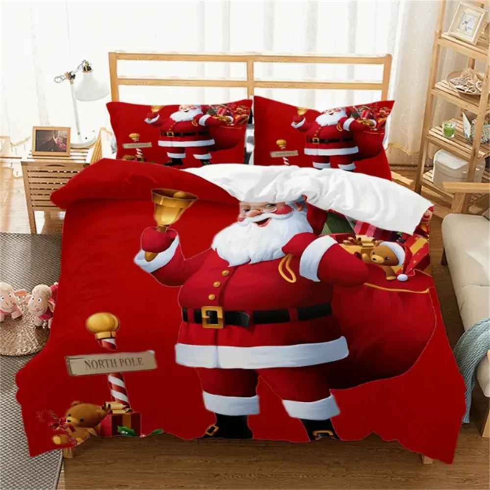 

3-Piece Merry Christmas Microfiber Duvet Cover Set - Santa Claus Pattern Bedding for Bedroom Guest Room - Soft, Hypoallergenic