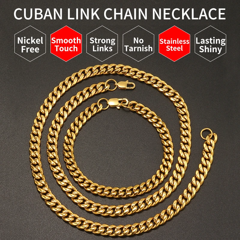 6mm/8mm/10mm Thickness Stainless Steel Cuban Curb Link Chain Necklace for Men Women Classic Punk Neck Jewelry Accessories