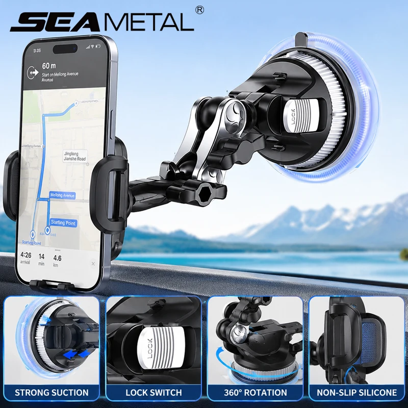 SEAMETAL Car Windshield Phone Holder Universal Strong Suction Cup Phone Stand for Shooting Angle Adjustable For Home Office Car