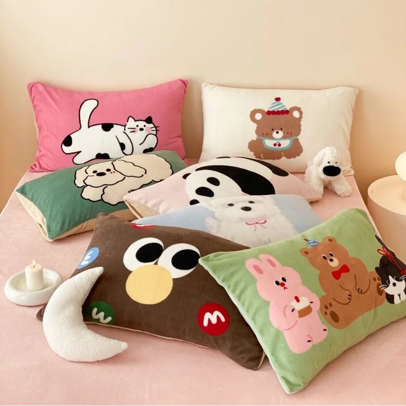 Autumn Winter Thickened Soft Milk Velvet Pillow Cases Cozy Skin-friendly Dual-sided Ins Cartoon Pillowcase 1/2Pcs Pillow Cover