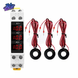 AC 80~500V 1~100A LED Din Rail Digital Display Ammeter Three-Phase Modular Current Meter Gauge Indicator Electrician Tool