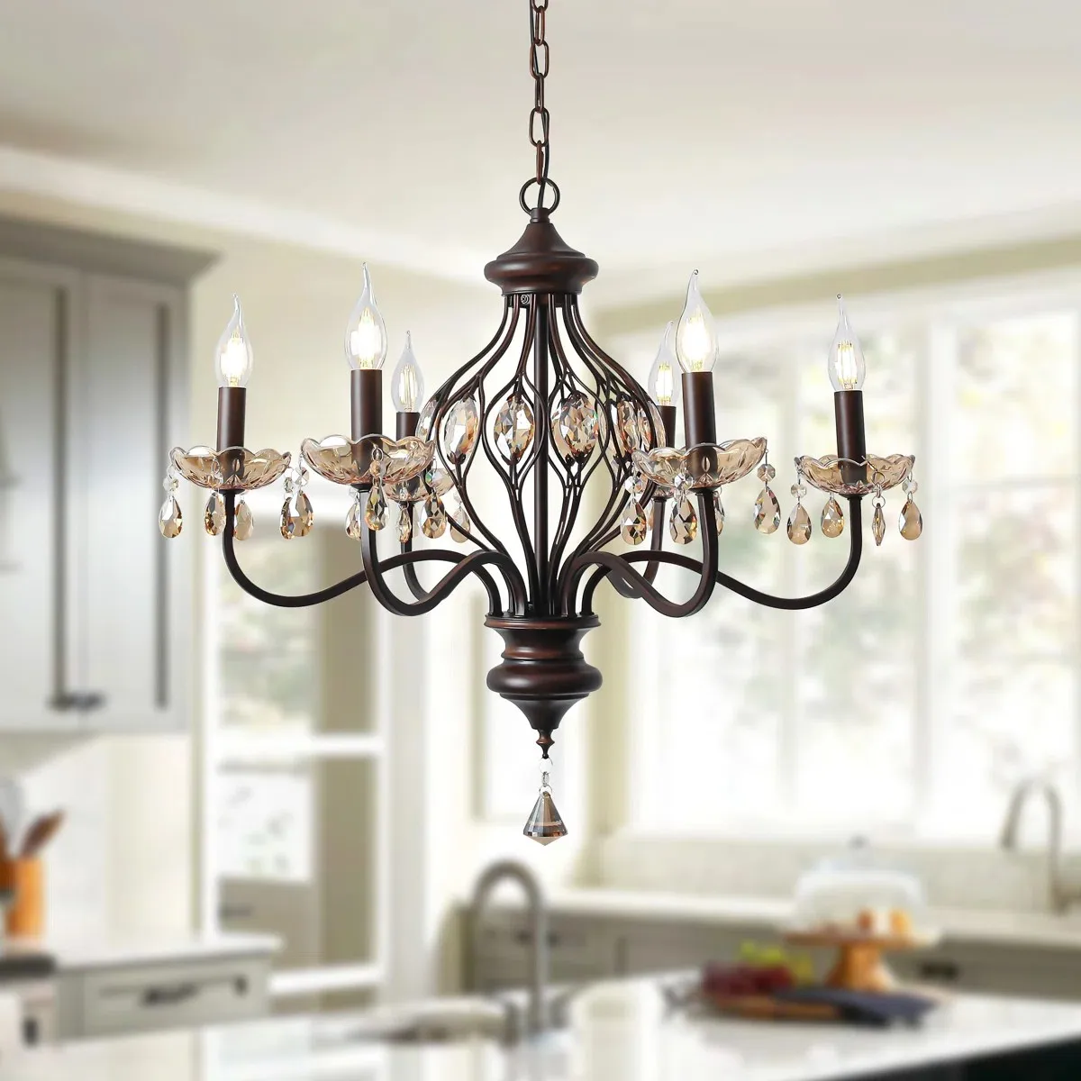 Sputnik Chandeliers 6-Light Modern Chandelier Ceiling Light Fixture Industrial Metal E27 Pendant Lighting for Farmhouse Kitchen