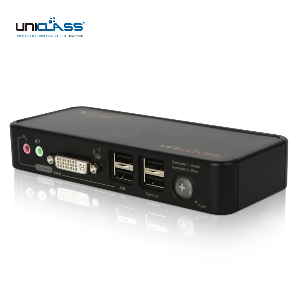 UNICLASS 2:1 DVI KVM switch, FHD 60Hz, cable included, short key support, USB2.0 hub, AD-CP02A