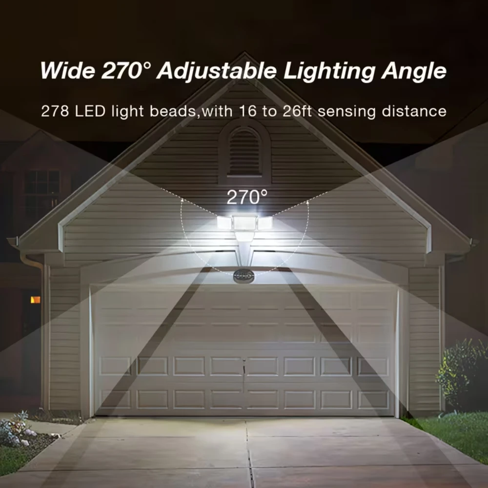 278 LED 태양광 조명 모션 센서 3000LM 270 °   정원 안뜰용 앵글 투광등 트리플 모드 조명 태양광 벽 램프