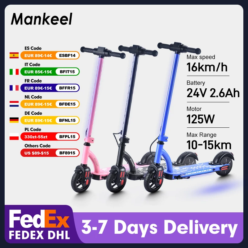Mankeel Scooter électrique pour enfants âgés de 6 à 12 ans 16 km/h vitesse maximale portée 10-15 km pliable 125 W e-scooter pour enfants