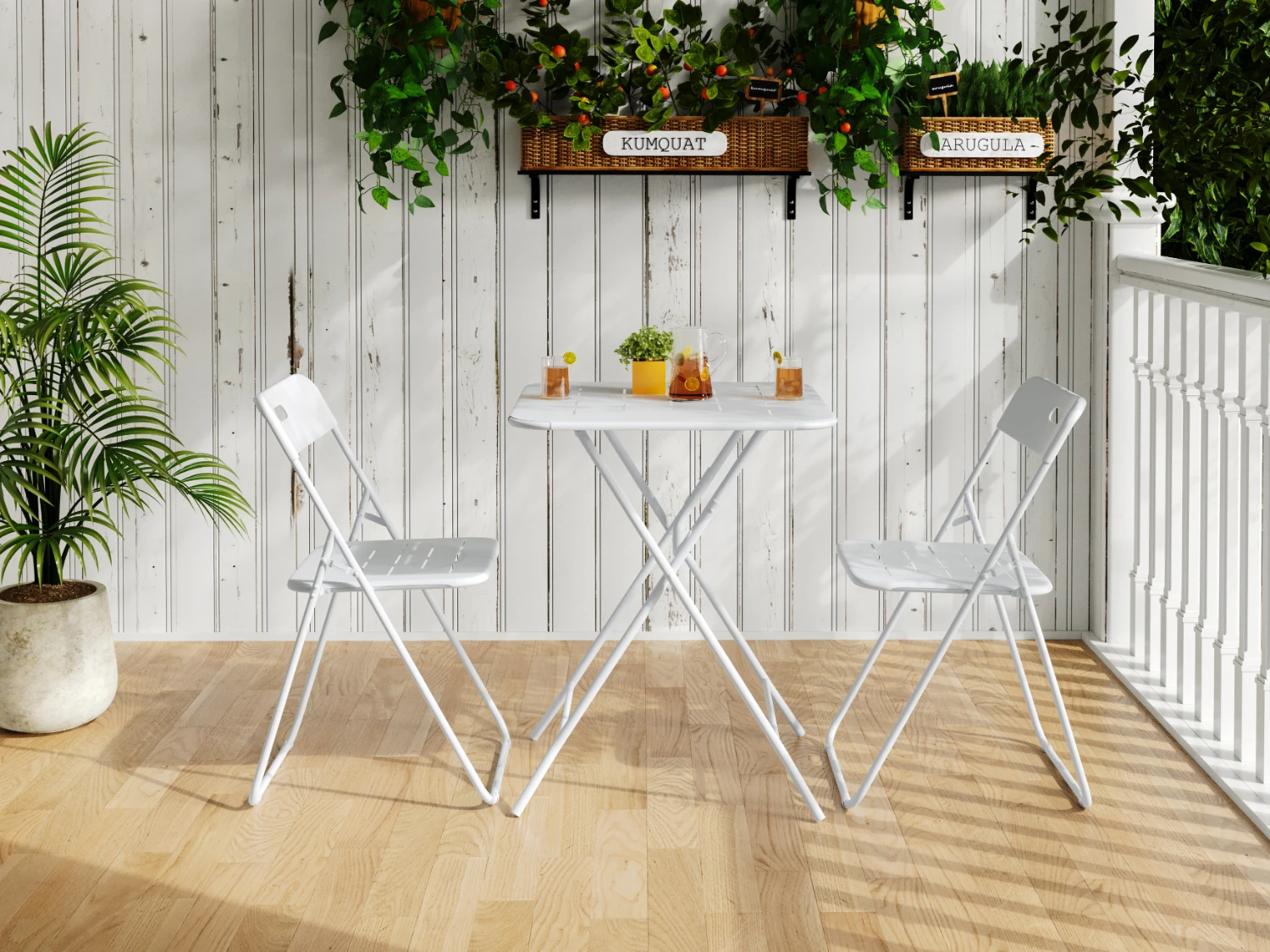 Ensemble bistro pliable 3 pièces pour extérieur, revêtement E, mobilier de jardin pliable, 2 chaises et 1 table, résistant aux intempéries, idéal pour l'intérieur et l'extérieur, blanc