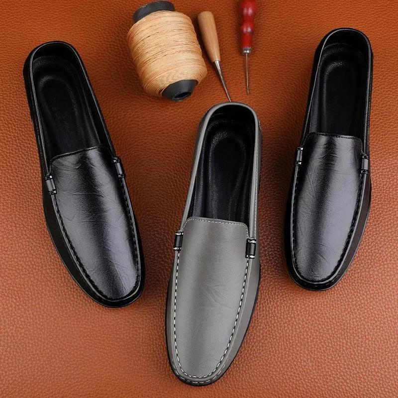 Confort en cuir véritable hommes mocassins tout-match paresseux chaussures respirant mocassins mode hommes chaussures décontractées sans lacet hommes chaussures de marche