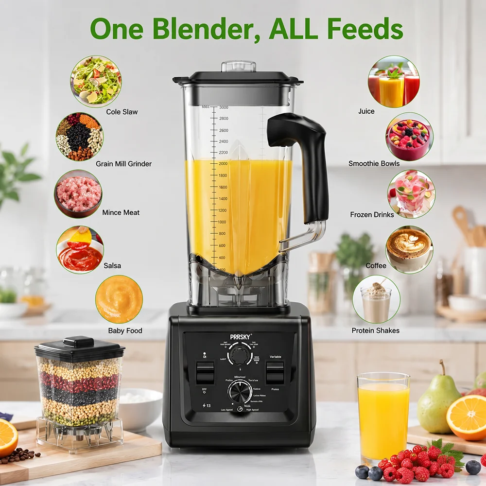 Prasky Professional Blender And Grinder with  Smart Timer And Pre-programed Peak 2400W Food Processor BPA Free 3L Jar image 7