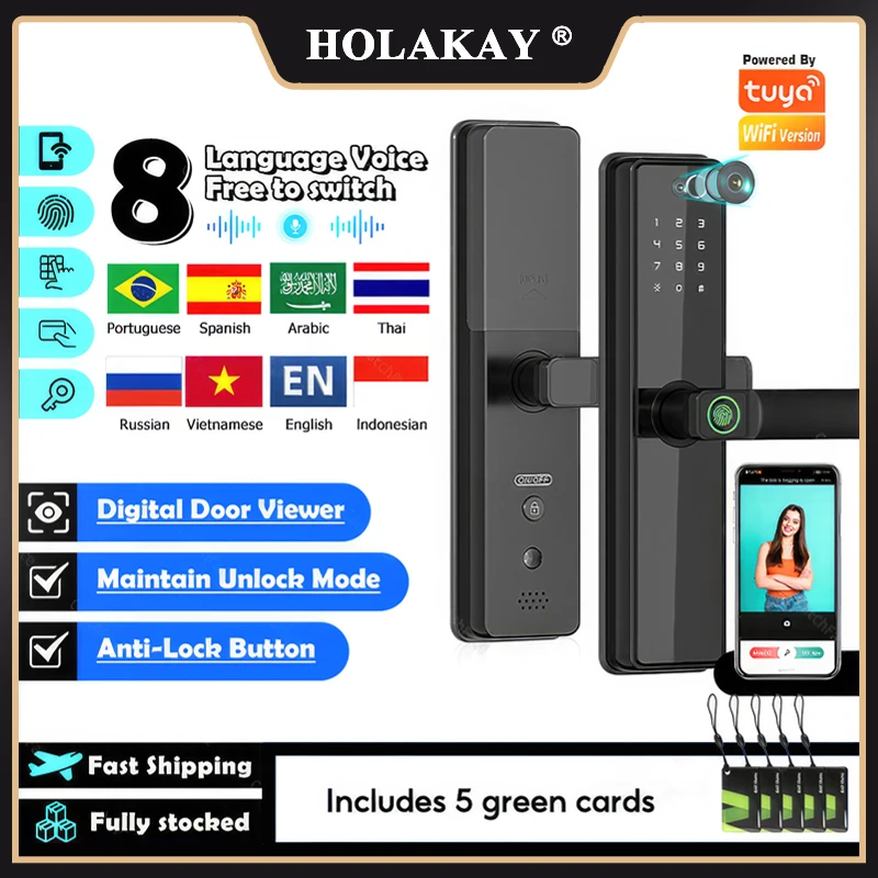 

Holakay B2 Pro TUYA Wifi Camera photo-Taking Electronic Smart Digit Door Lock Fingerprint Door Security Viewer