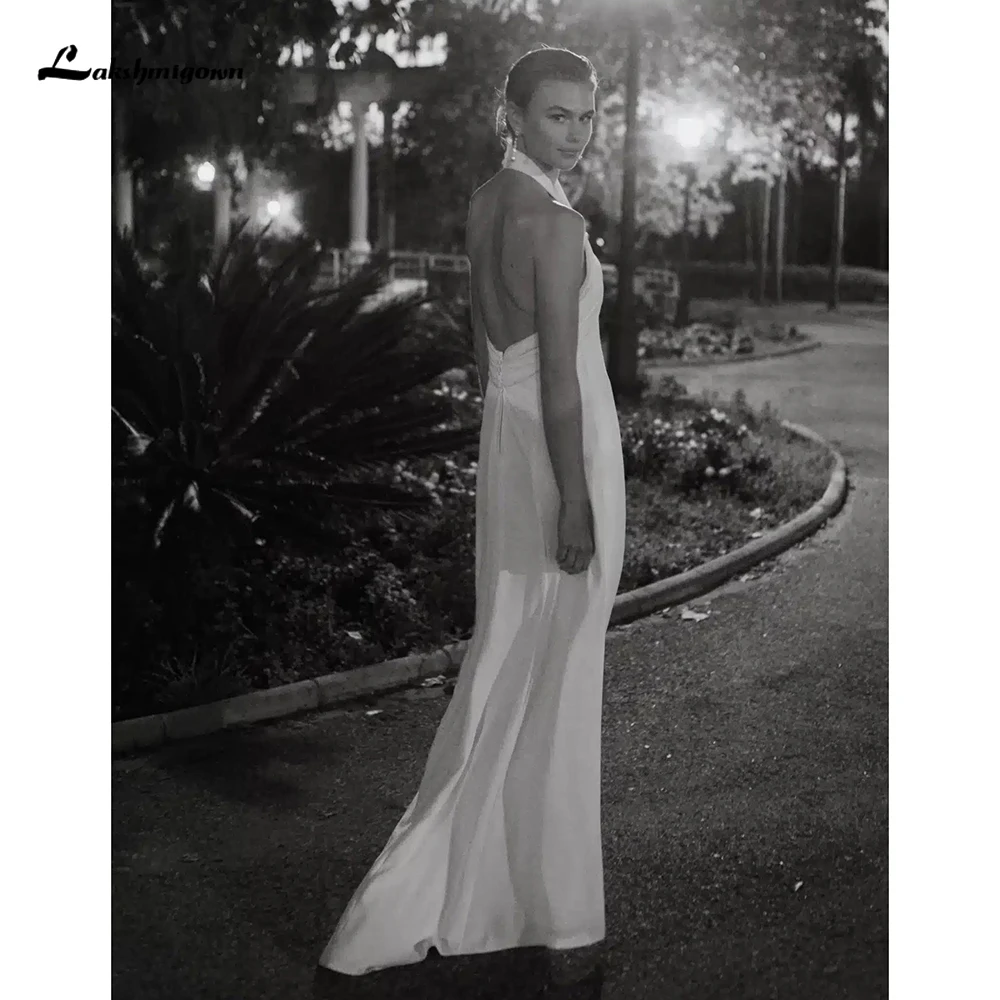 

Elegant Slit Crossed Halter Neckline Open Back Pleated Chiffon Mermaid Wedding Dress Customized Bridal Gowns vestidos de novia