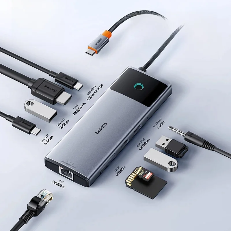 Baseus 10Gbps USB C HUB 4K 60Hz Type C to HDMI RJ45 Ethernet PD 100W for MacBook iPad Sumsang PC Tablet Phone USB 3.2 Gen 2 Hub