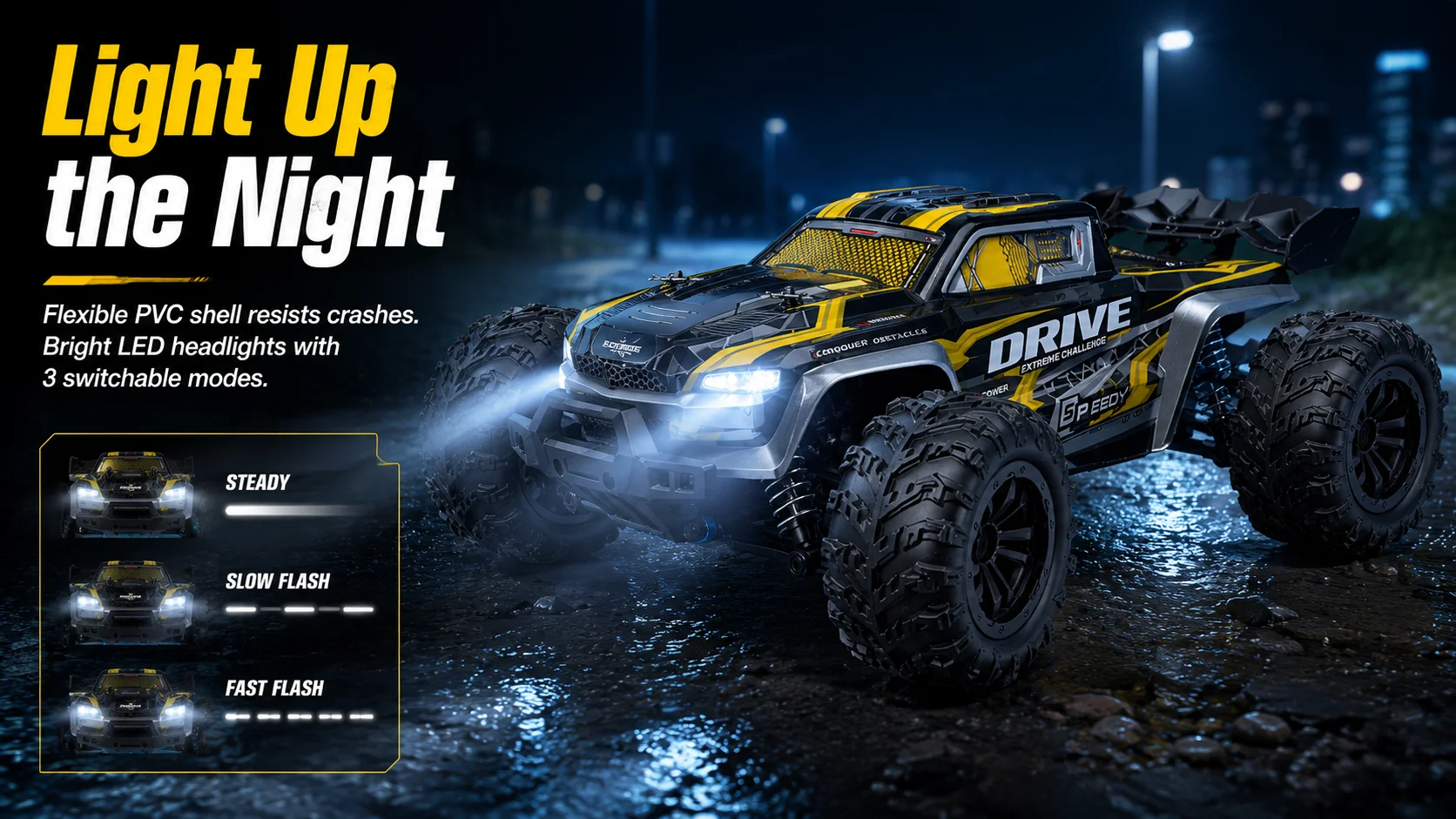 Ferngesteuertes Auto 1:16 RC Auto Offroad 4WD Allradantrieb 50 km/h 390 Hochgeschwindigkeitsmotor 35A ESC 2,4 GHz 17G Servo Metallstoßdämpfer IPX4 Spritzwassergeschützt Wheelie Bar RTR Geschenk für Kinder & Erwachsene – Detail 7