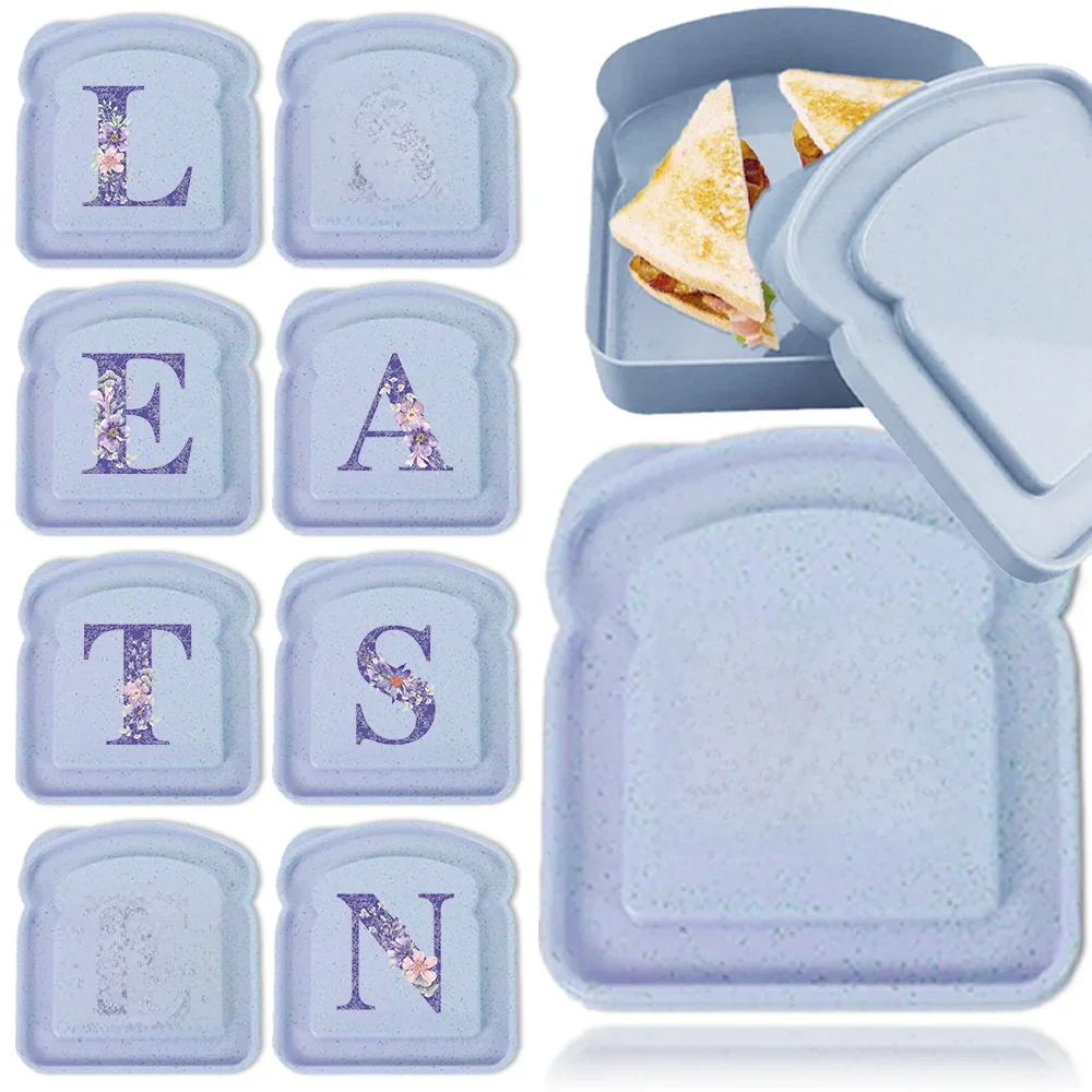 Boîte de rangement de pain grillé avec couvercle, conteneur de Sandwich de pain, sac à déjeuner, organisateur de nourriture Portable, motif de lettre de fleur violette réutilisable