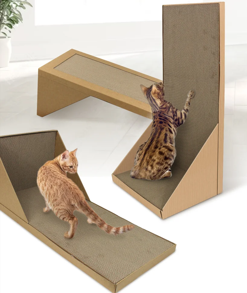 Petzmon cat scratching board, wall type vertical scratcher L-shaped scratcher two-sided 70cm, wear-resistant corrugated board, cardboard Scratch, Cat Scrapper Toy, Go