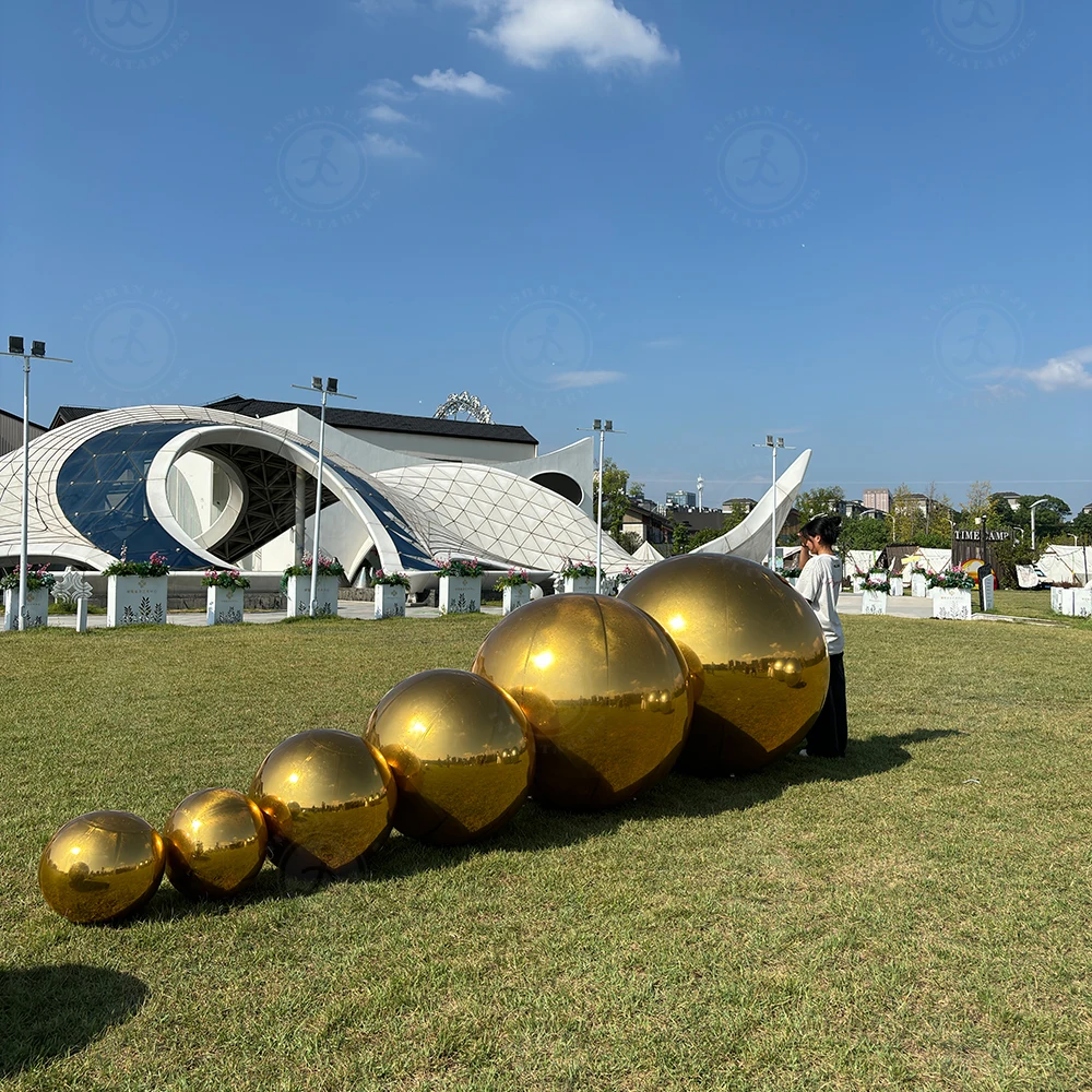 Conjunto-6 peças de bolas de espelho infláveis douradas brilhantes, balão de espelho gigante hermético, esfera grande selada de pvc para eventos e festas de palco