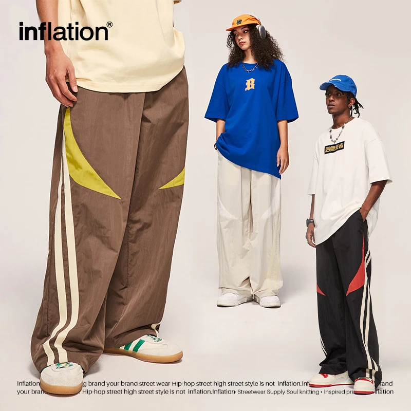 

INFLATION Brand Sportswear Wide-leg Pants Men Trendy Elastic Waist Stripe Track Pants Male Trousers Plus Size