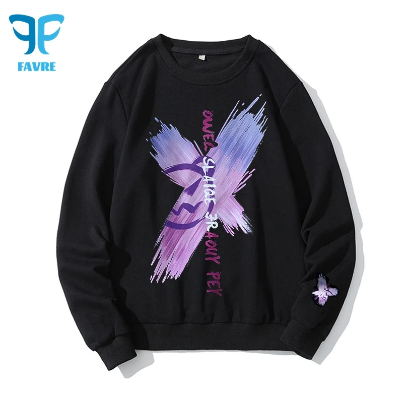 FAVRE Personality Spray Graffiti Sweatshirts Mens Roundneck Print Pullovers Spring Autumn Korean Version Male Loose Casual Tops