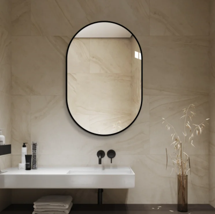 Moderne boogwandspiegel 60x120cm anti-roest kopervrij matzwart aluminium frame zilveren decoratieve make-upspiegel voor badkamer entree slaapkamer - verticale/horizontale installatie