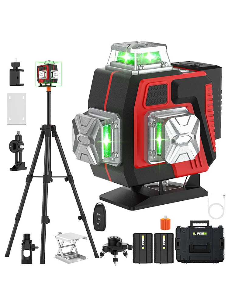 LFINE 16 Linii 4D Zielony Laserowy Poziomica 360 ° Samopoziomujący laser krzyżowy z 2 akumulatorami do użytku wewnątrz i na zewnątrz — 2