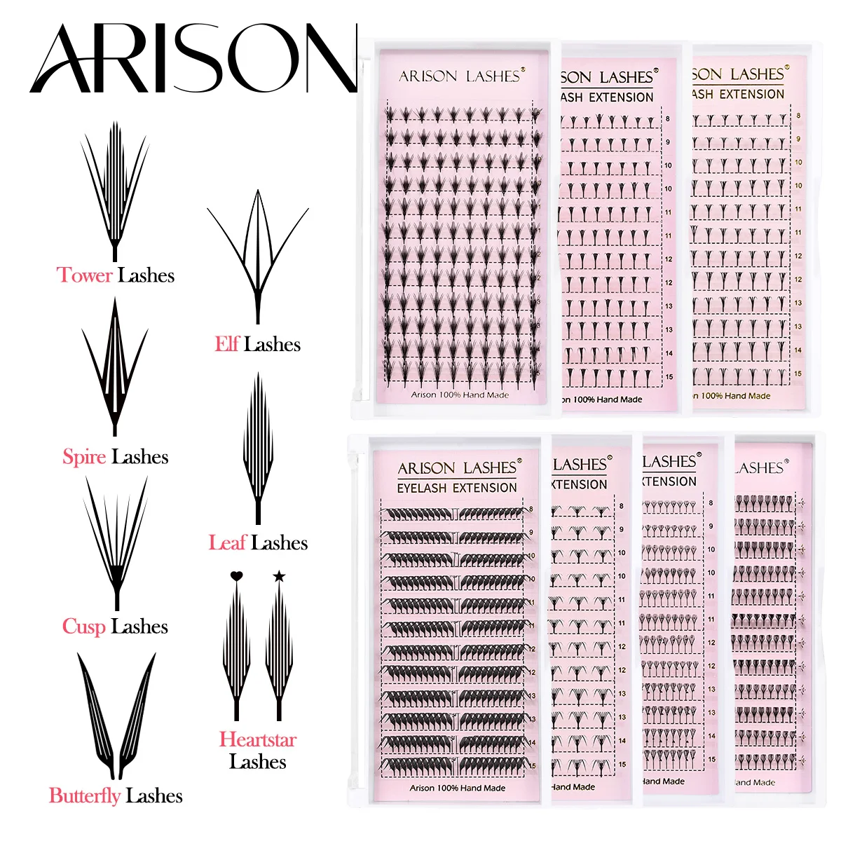 ARISON 0.05/0.07 Premade Anime Lashes 8-15mm Feather Leaf Tower Cusp Butterfly Comic Lash Beautiful Long Eyelashes For Holiday