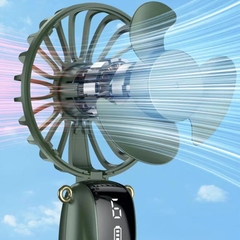 1 Portable Mini Fan with LED Display, Neck Fan, USB Rechargeable Handheld Fan, 6 Wind Adjustments, 180 Degree Foldable, Battery