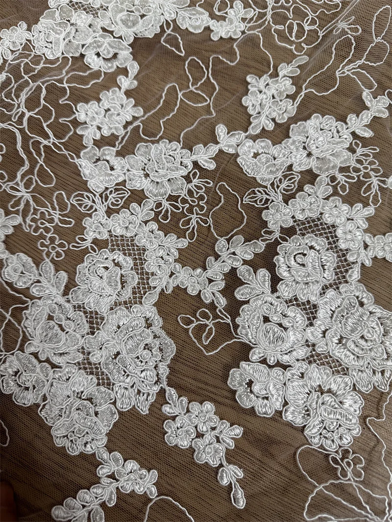 New Cord French Embroidery Off White Bridal Lace High Quality Guipure Wedding Dress Lace Sell By Yard
