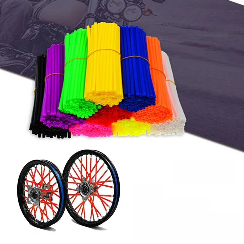 AliExpress NONE 72 Pcs Red Blue Black Orange Universal Motorcycle Dirt Bike Wheel Rim Cover Spoke Skins Wrap Tubes Decor Protector