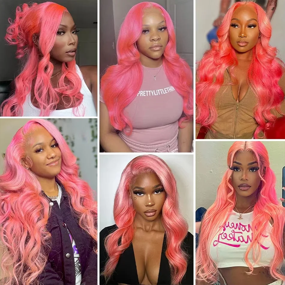 Body Wave Lace Frontal Wig 13x6 Pink Human Hair Wig 200% Density 13x4 Hd Lace Frontal Wigs For Women