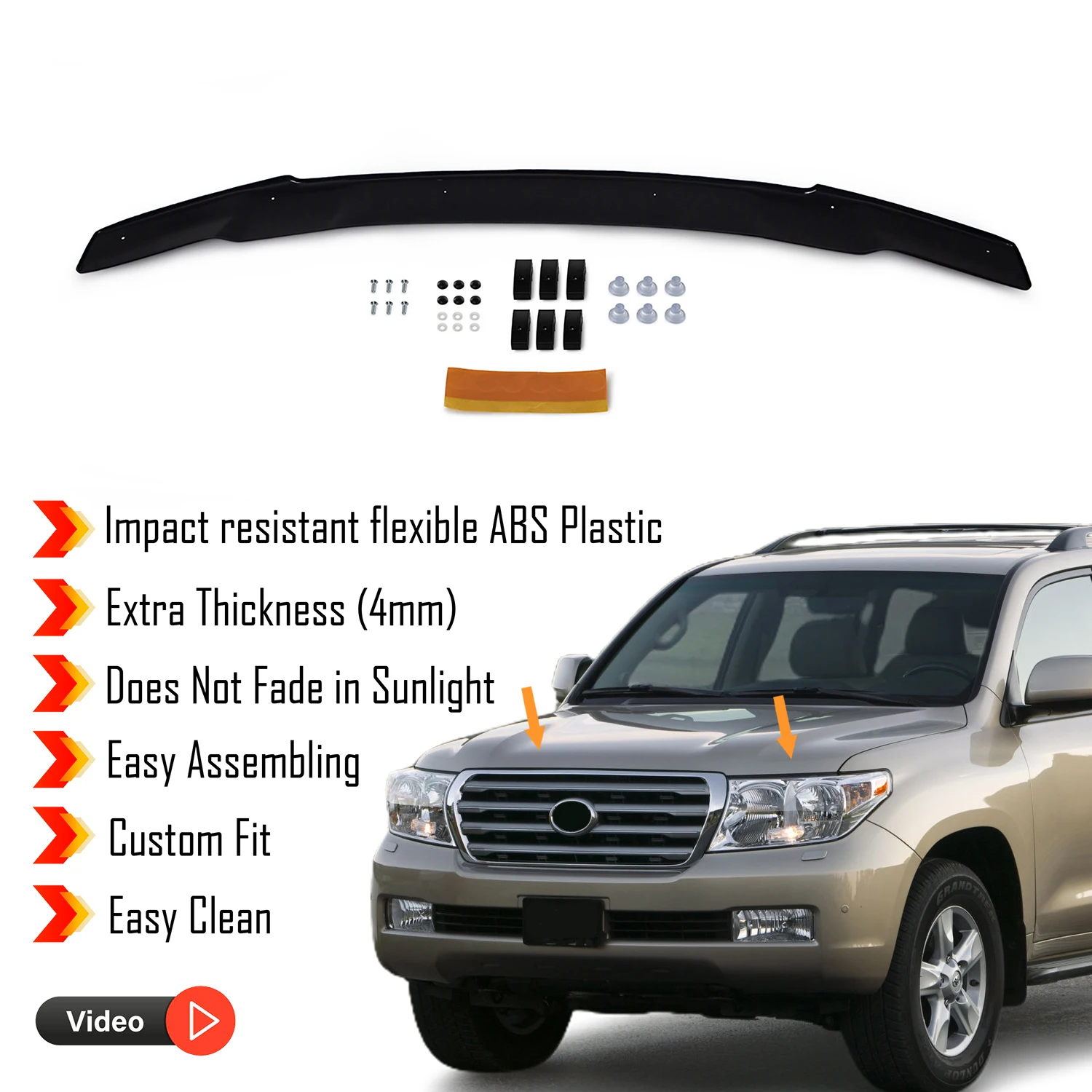 Hood Deflector Guard for Toyota Land Cruiser (2008-2014) Bug Shield Bonnet Protector / 4 mm thickness material