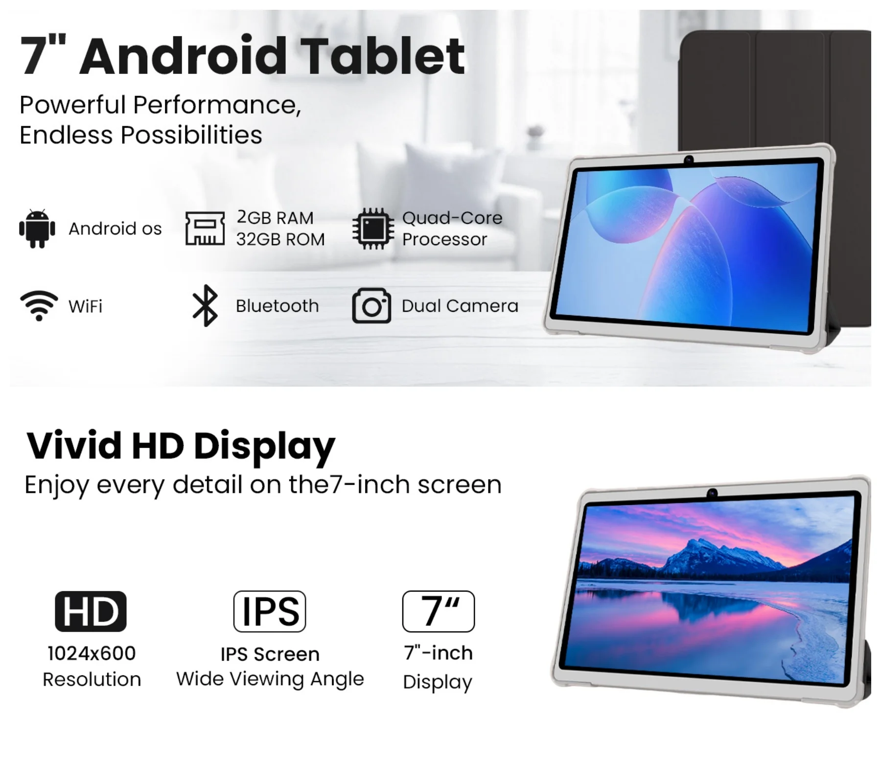 COLORROOM 7 Inch Android 11 Tablet, 2GB RAM 32GB ROM, WiFi 4, Quad Core, 3000mAh, Dual Camera, Portable Tablet