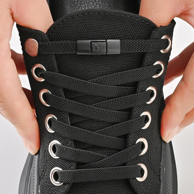 8mm Bez wiązania Sznurowadła Press Lock Sznurowadła bez wiązania Elastyczne sznurowadła Sneaker Kids Adult Poszerzone płaskie sznurowadła do butów — zdjęcie 2