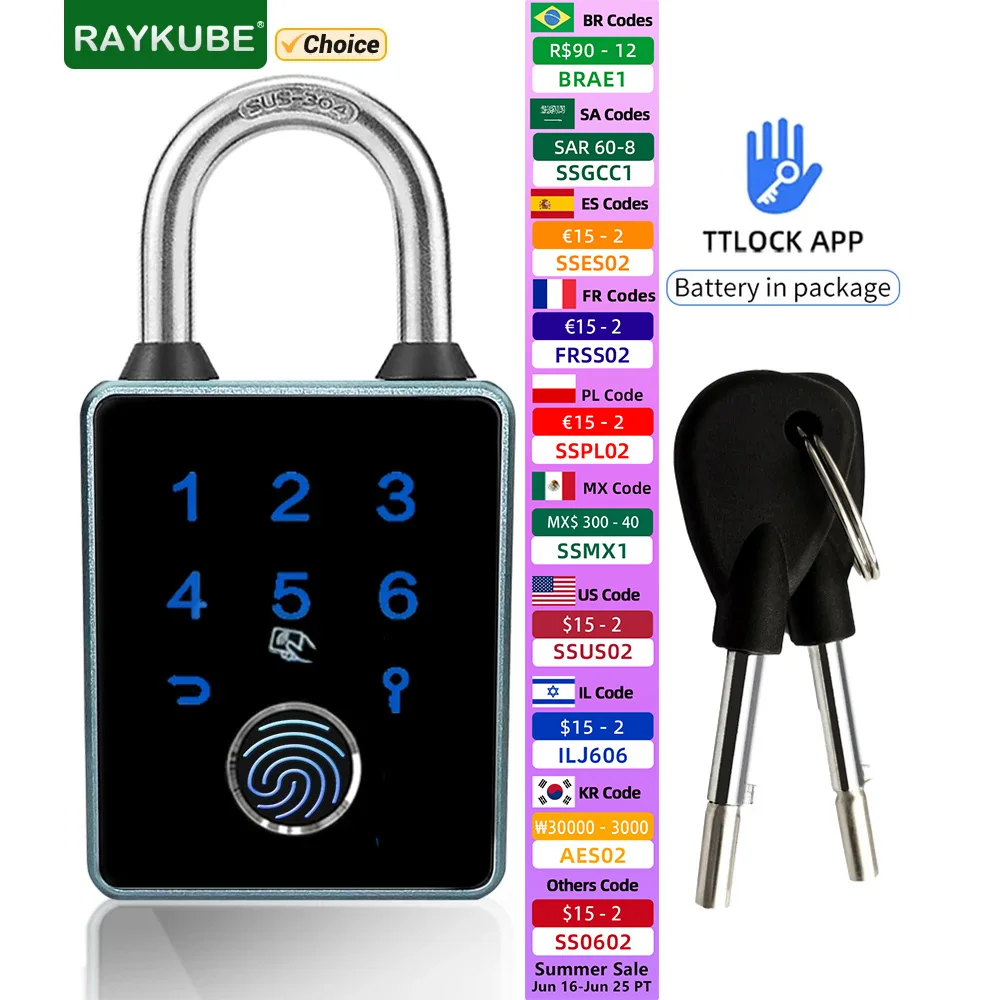 

RAYKUBE T55D TT Lock BLE Waterproof Keyless Intelligent Fingerprint Padlock Portable Digital Lock With APP/Password/Key Unlock
