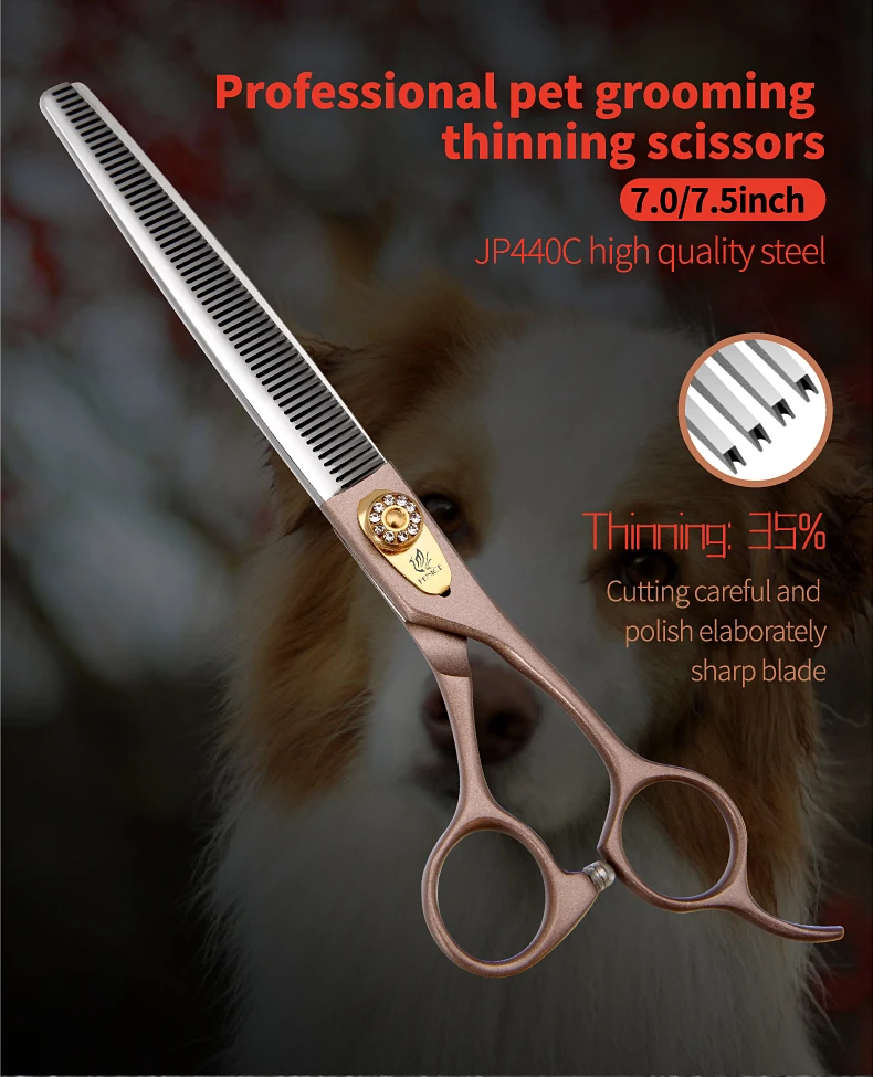 Fenice Professional JP440C 7/7,5/8 Zoll Haustierpflege-Effilierschere für Hunde, Effilierschere, Tijeras, Tesoura, Effilierrate 35%/75% – Detail 1