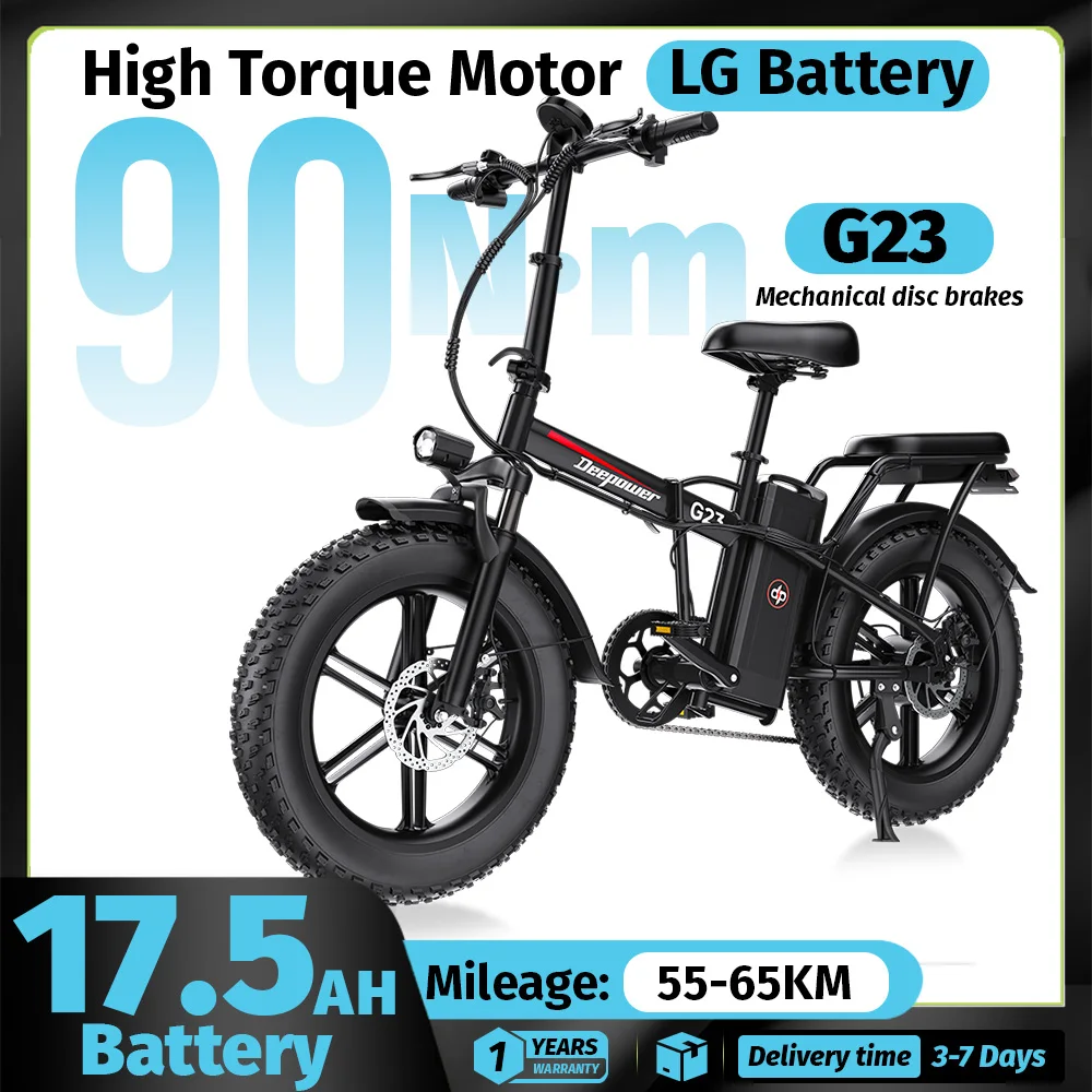 DEEPOWER G23 Elektrische Fiets Motor met 90Nm Koppel 48V 35Ah Accu Opvouwbaar 20 Inch Fat Tires Mechanische Schijfremmen Offroad Elektrische Fiets voor Volwassenen