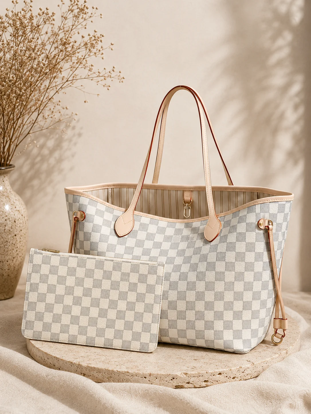 Fashion New Design Luxury Women's Bag 31x28x14cm Portable Large Capacity Checkerboard Handbag With Shoulder Strap Without Box