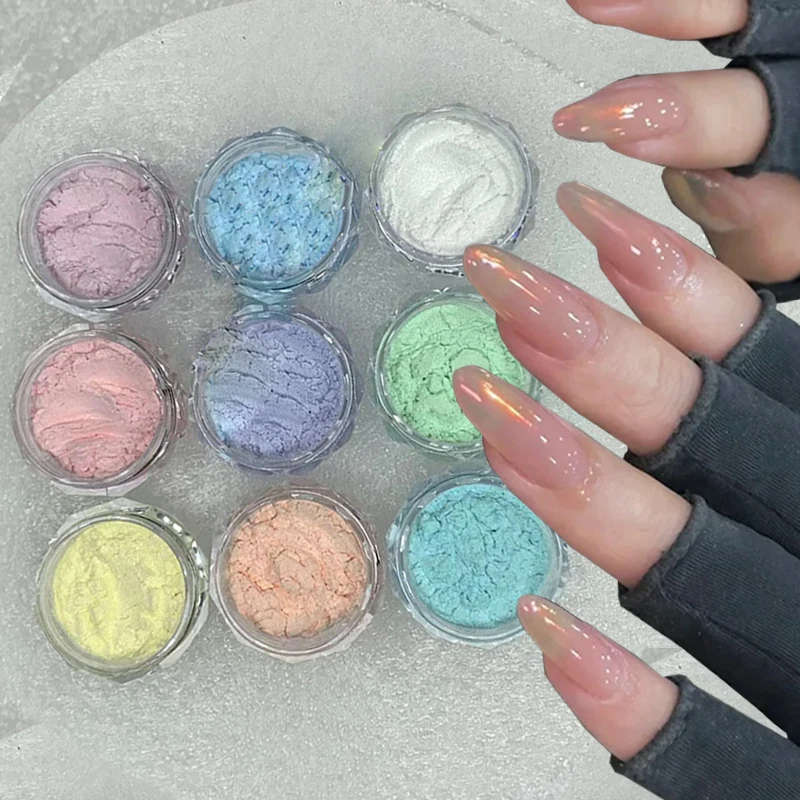 9Jar Plating Aurora Chrome Nail Powder Set Fairy French Mirror Glitter Pigment 9Color Nail Dust DIY Decora Queen Girls Design&*&