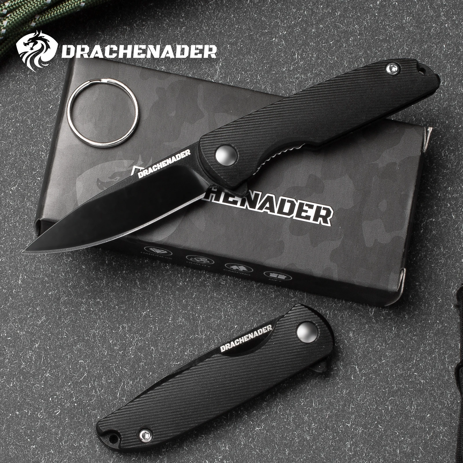 

Keychain Folding Knife, Black Tactical Pocket Knife with ABS Non-Slip Handle, EDC Small Camping Knife for Outdoor Use