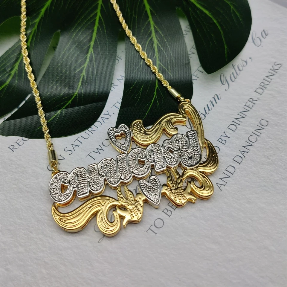 Zciti Custom Name Necklace 18K Gold Two Tone Gold Personalized