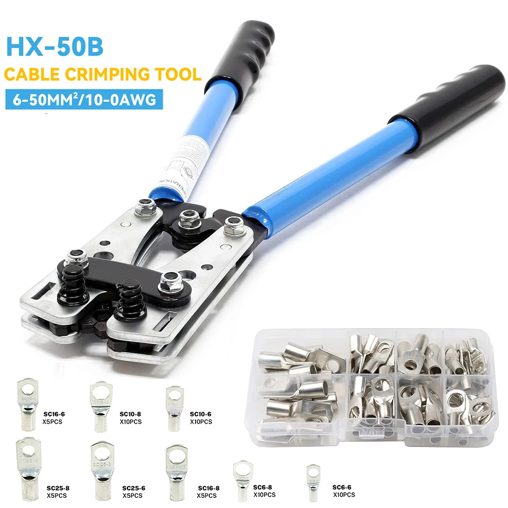 herramienta manual portatil para crimpar cables hx-50b alicates para crimpar 6-50 mm  awg 10-0 alicates hexagonales para crimpar terminales y hacer conexiones electricas
