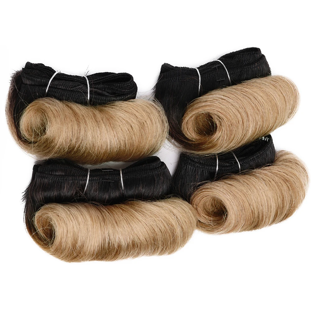 Short Curly Wave Bundles Ombre Blonde Human Hair 4 Bundles Deal Brazilian Hair Weave Bundles 100g/lot