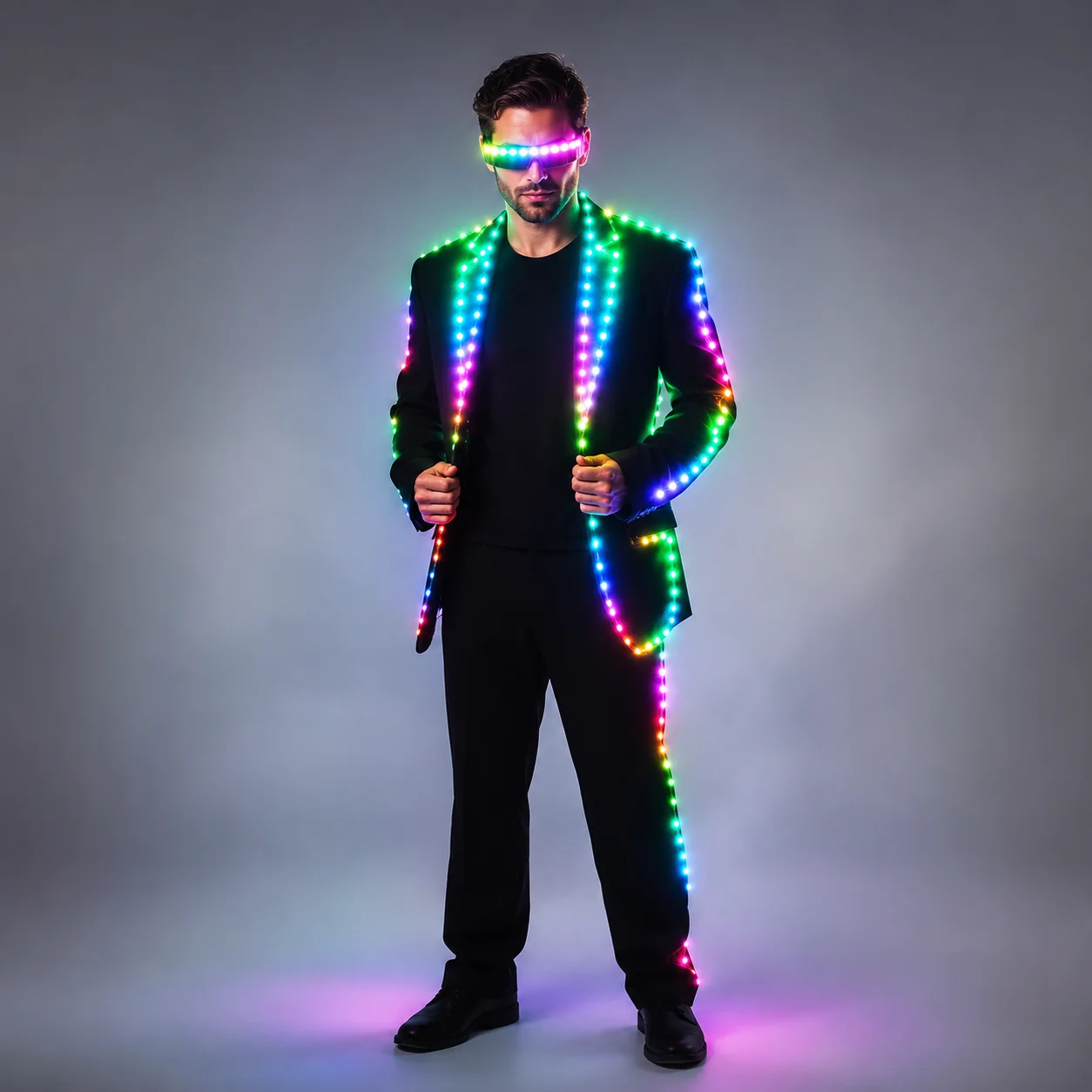 Full Color Pixel LED Lights Jacket Coat Stage Dance Costume Tron RGB Light Up Stage Suit Outfit
